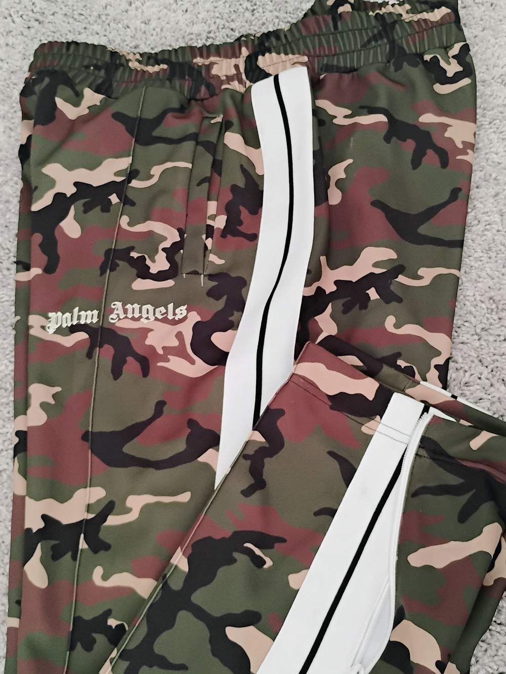 Palm Angels Men’s Camo Joggers with White Side Stripe